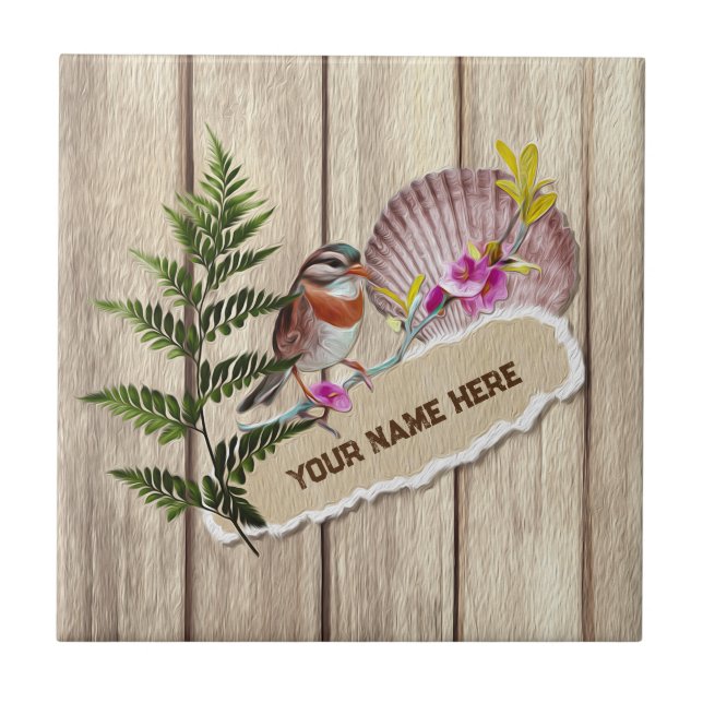 Rustic Torn Paper Wood Oil Paint Personalise Name Tile (Front)