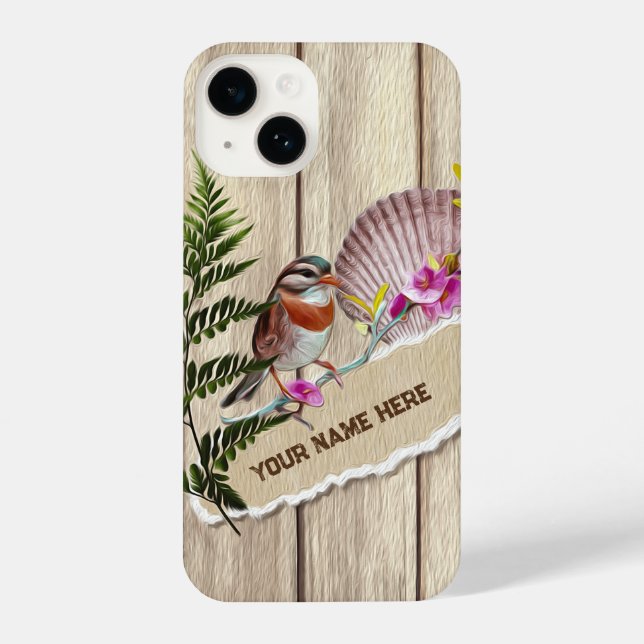Rustic Torn Paper Wood Oil Paint Personalize Name iPhone Case (Back)