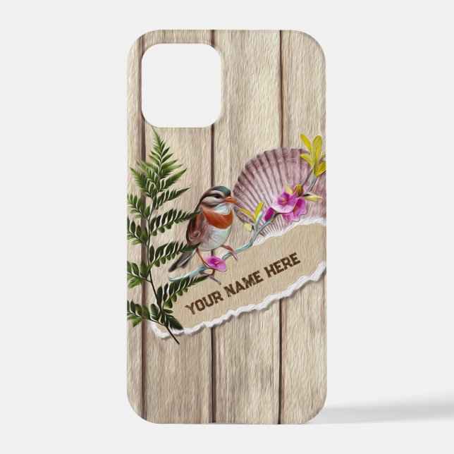 Rustic Torn Paper Wood Oil Paint Personalize Name iPhone Case (Back)
