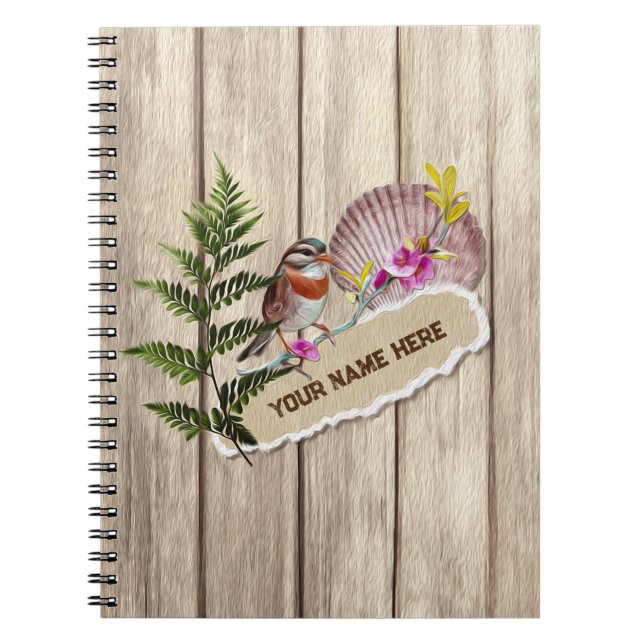 Rustic Torn Paper Wood Oil Paint Personalize Name Notebook (Front)