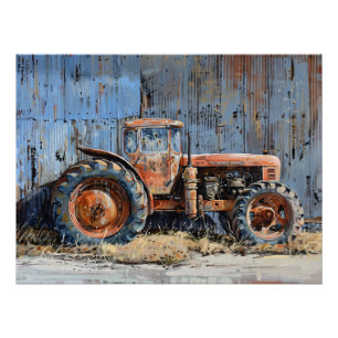 Rustic Tractor Decoupage Poster