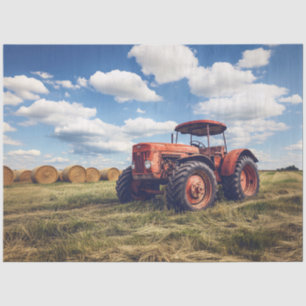 Rustic Tractor with Hay Bales Decoupage Tissue Paper