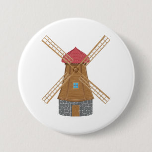 Rustic Traditional Wooden Windmill 7.5 Cm Round Badge