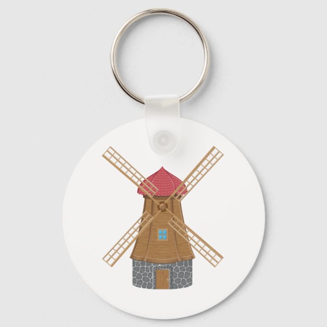 Rustic Traditional Wooden Windmill Key Ring (Front)