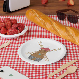Rustic Traditional Wooden Windmill Paper Plate