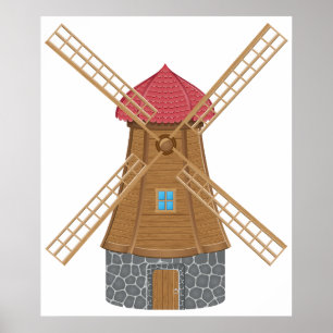 Rustic Traditional Wooden Windmill Poster