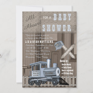 Rustic Train Railroad Crossing Baby Shower Invitat Invitation
