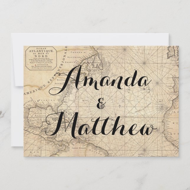 Rustic Travel Inspired Map Wedding Invitation (Front)