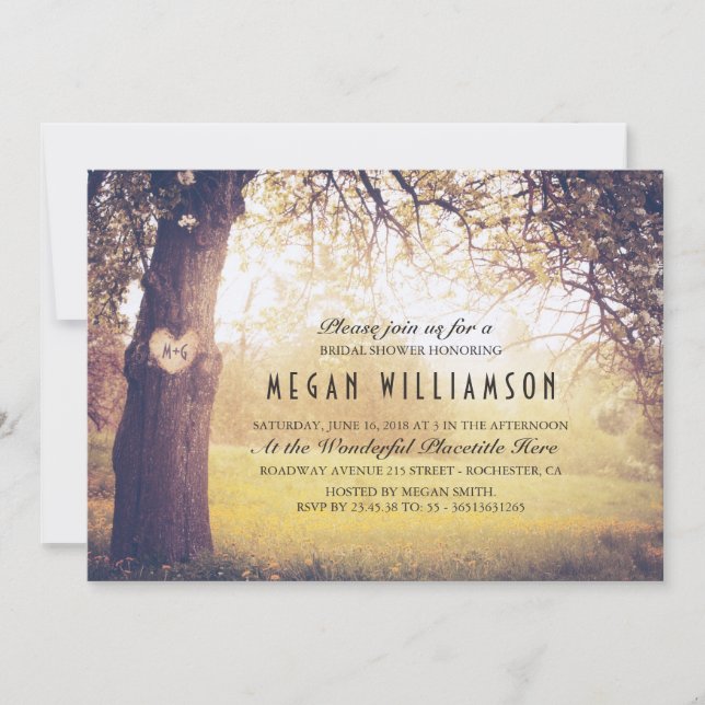 Rustic Tree and Carved Heart Bridal Shower Invitation (Front)