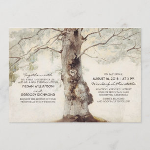 Rustic Tree and Carved Heart Wedding Invitations