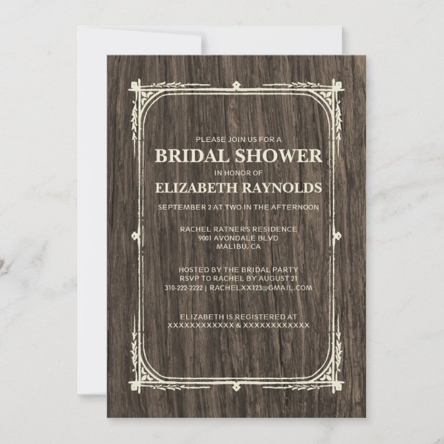 Rustic Tree Bark Bridal Shower Invitations (Front)
