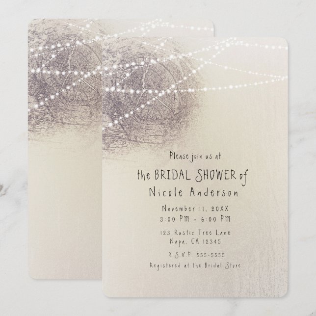 Rustic Tree Bark Country Minimal Bridal Shower Invitation (Front/Back)