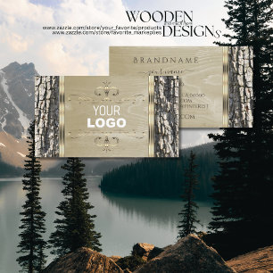 Rustic Tree Bark Grain Gold Ornate Border and Logo Business Card