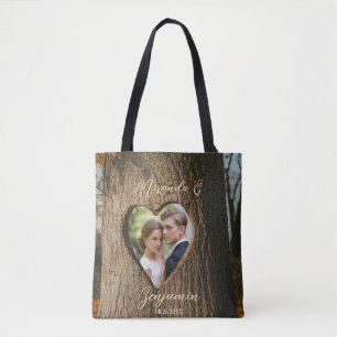 Rustic Tree Bark Heart Photo Wedding Party Gift Tote Bag