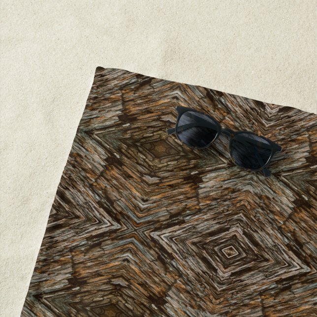 Rustic Tree Bark Photo Southwest Diamond Pattern Beach Towel (In Situ)