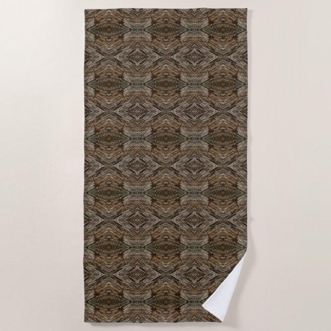 Rustic Tree Bark Photo Southwest Diamond Pattern Beach Towel (Front)
