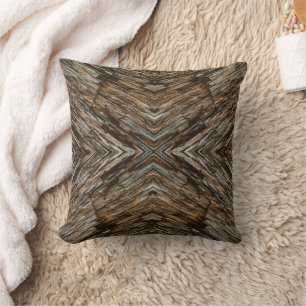 Rustic Tree Bark Photo Southwest Diamond Pattern Cushion