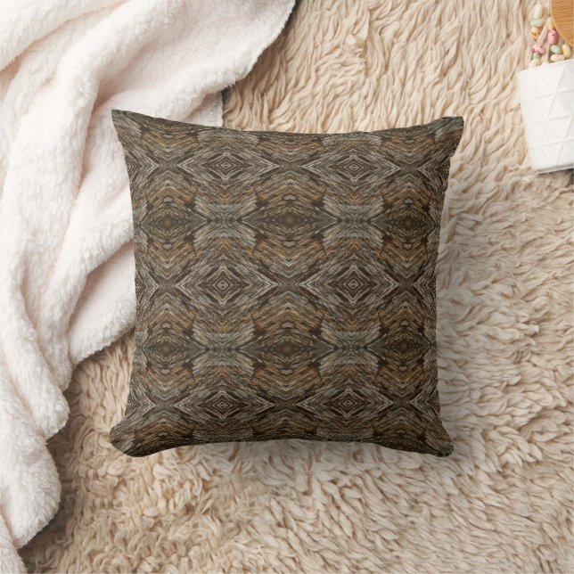 Rustic Tree Bark Photo Southwest Diamond Pattern Cushion (Blanket)