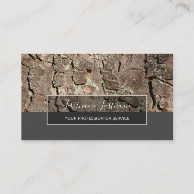 Rustic tree bark surface grey rectangle stripes business card (Front)
