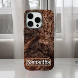 Rustic Tree Bark Texture Personalised iPhone 16 Pro Case