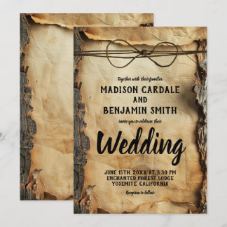 Rustic Tree Bark Vintage Parchment Paper Wedding Invitation
