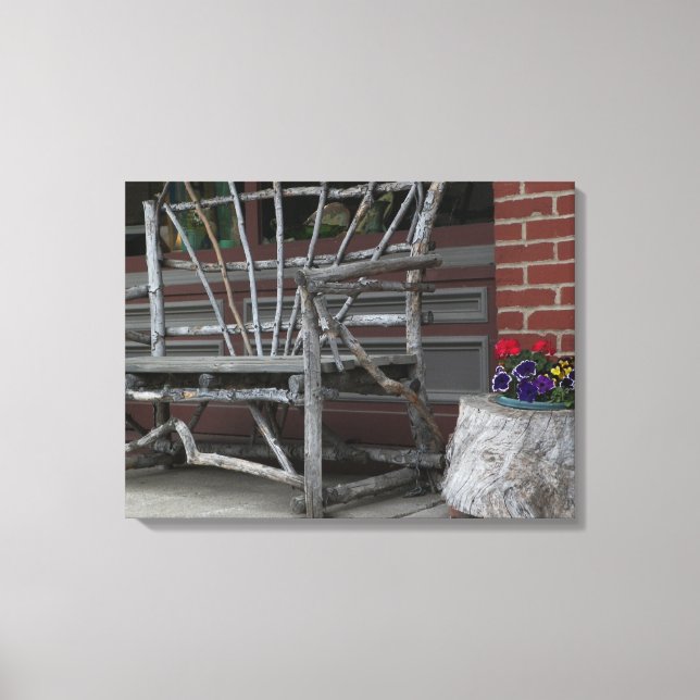 Rustic Tree Branch Limb Bench & Flowers Canvas Print (Front)