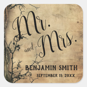 Rustic Tree Branch Vintage Brown Wedding Favour Square Sticker