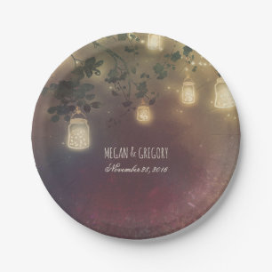 Rustic Tree Branches and Mason Jar Fireflies Paper Plate