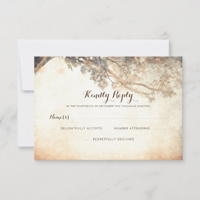 Rustic Tree Branches Outdoor Wedding RSVP (Front)