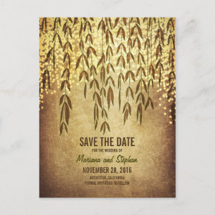 rustic tree branches string lights save the date announcement postcard