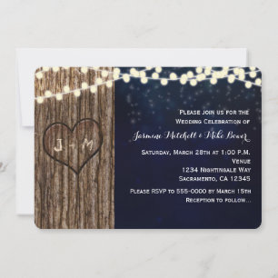 Rustic Tree Carved Heart Night Wedding Invitation