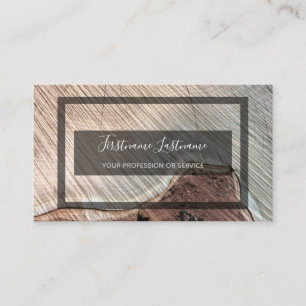 Rustic tree disc surface grey rectangle framed business card