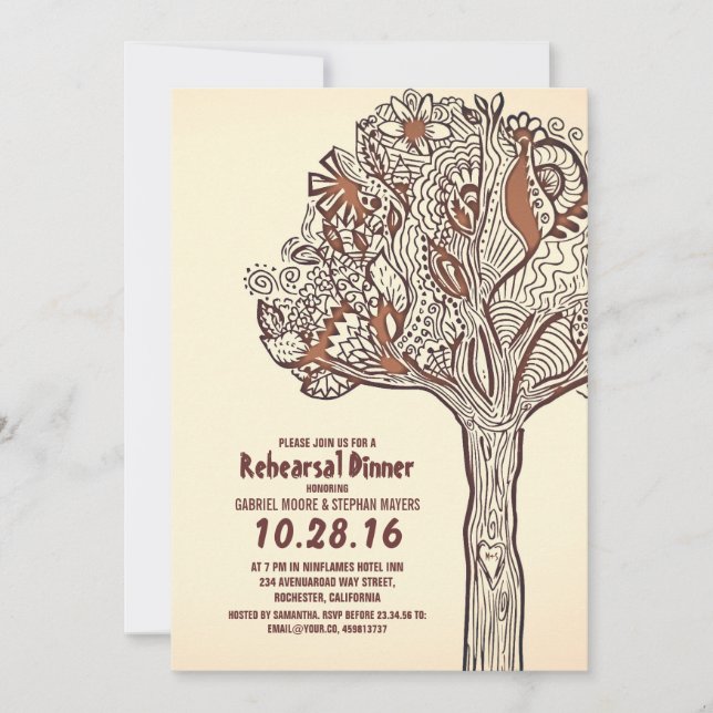 Rustic Tree Floral Branches Rehearsal Dinner Invitation (Front)