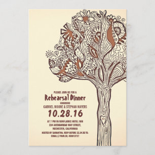 Rustic Tree Floral Branches Rehearsal Dinner Invitation