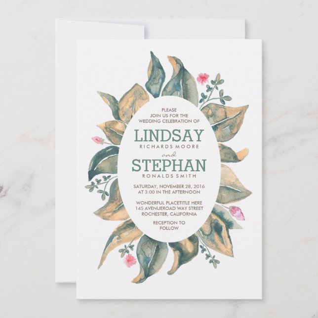 Rustic Tree Gold Leaves Forest Garden Fall Wedding Invitation (Front)