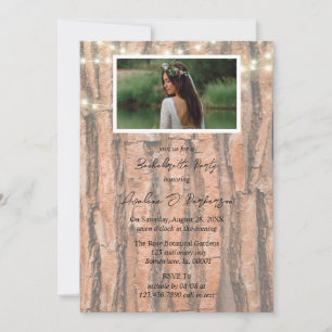 Rustic Tree Heart Photo Lights Bachelorette Party Invitation