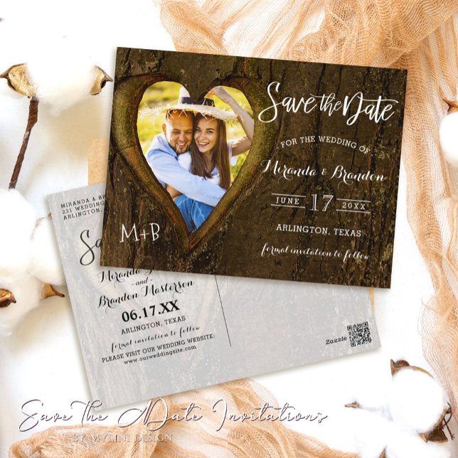 Rustic Tree Heart Photo Save the Date Postcard (Creator Uploaded)