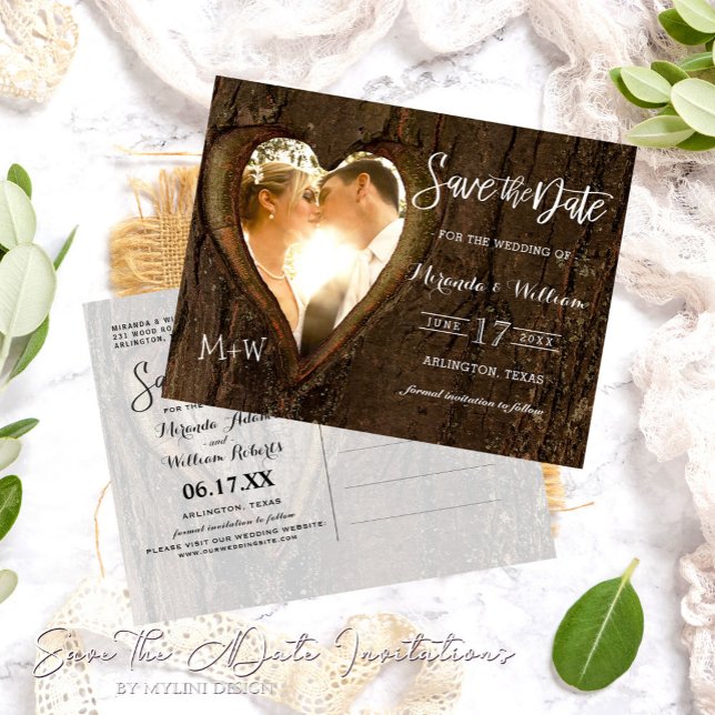 Rustic Tree Heart Photo Save the Date Postcard (Creator Uploaded)