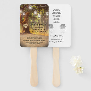Rustic Tree Lake Twinkle Lights Wedding Program Hand Fan