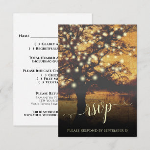 Rustic Tree & Lights Autumn Evening Wedding RSVP Card