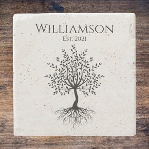 Rustic Tree of Life Monogram Stone Coaster