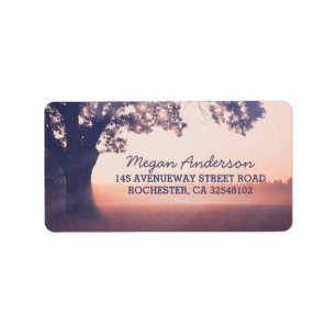 Rustic Tree Pink String Lights Wedding Label