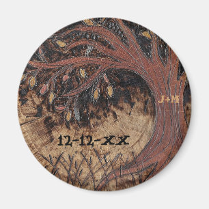 Rustic Tree Pyrography Save the Date Wedding Favou Magnet