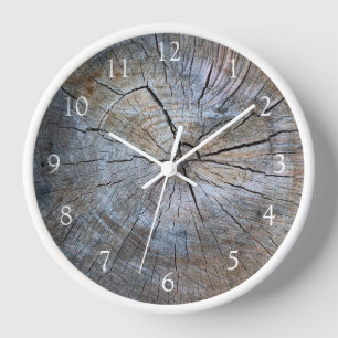 Rustic tree-ring distressed wood grain rustic tree clock