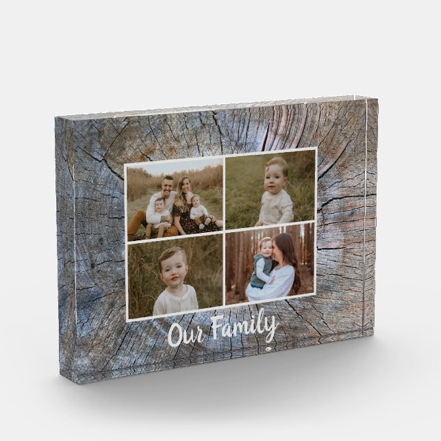 Rustic tree-ring distressed wood grain rustic tree photo block (Left)