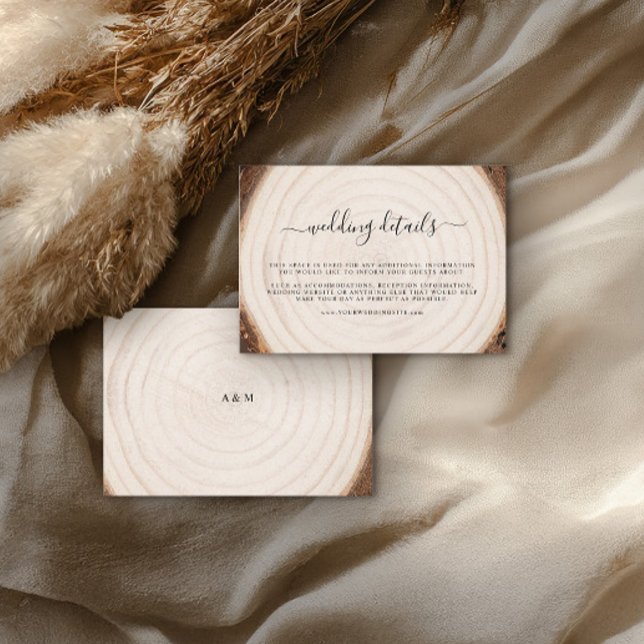 Rustic Tree Ring Wood Grain Wedding Details  Enclosure Card (Creator Uploaded)