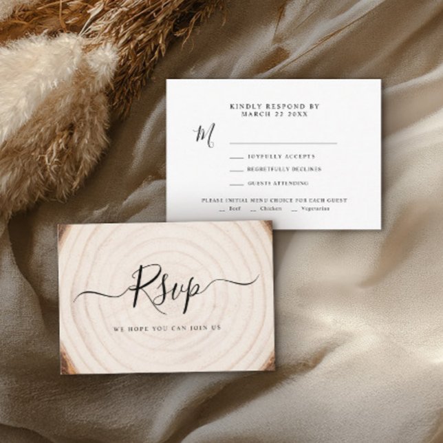 Rustic Tree Ring Wood Grain Wedding RSVP Card (Creator Uploaded)