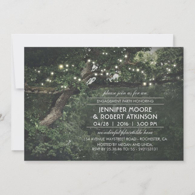 Rustic Tree String Lights Forest Engagement Party Invitation (Front)