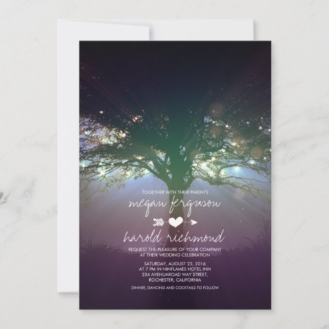 Rustic Tree String Lights Garden Wedding Invites (Front)