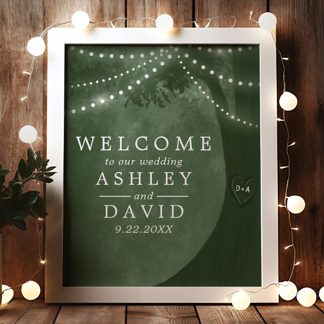 Rustic Tree String Lights Green Wedding Sign (Creator Uploaded)